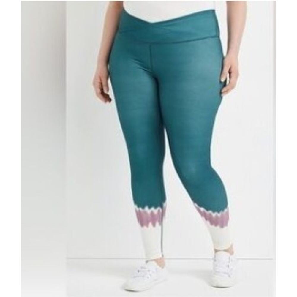 Maurices‎ Leggings Womens 2X Luxe Ultra High Rise Dip Dye Chevron Teal Blue NWT